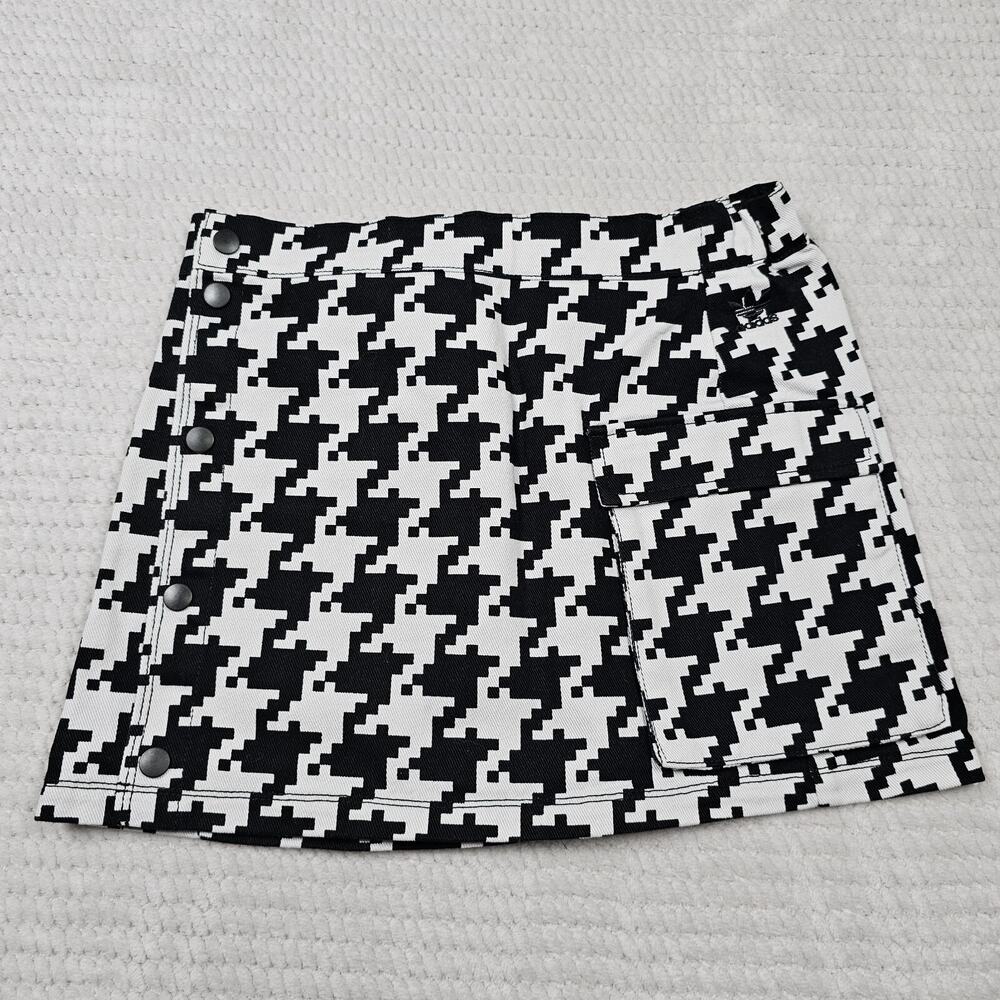 Adidas x IVY PARK Skirt Girls XL Houndstooth Mini Cargo Black White Buttons